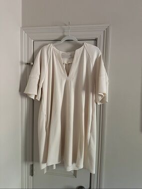 Vanessa Bruno Cream Split-Neck Short Sleeve Tunic
